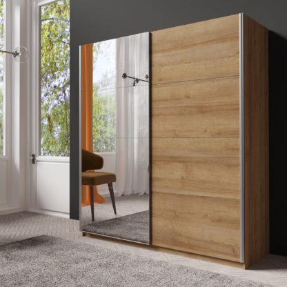 03f847ec1f9b11f620a2d7d5bb99b2c0b83e93ca21049c2e6de2acd29cf3c1a7.jpg An Image of Lincoln 180cm Part Mirrored Sliding Wardrobe Black