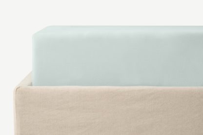 An Image of Alexia 100% Organic Stonewashed Cotton Fitted Sheet, Double, Celedon Blue