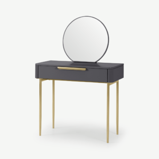 An Image of Ebro Dressing Table, Dusk Grey & Brass