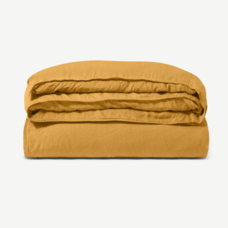 An Image of Brisa 100% Linen Duvet Cover, Double, Gold