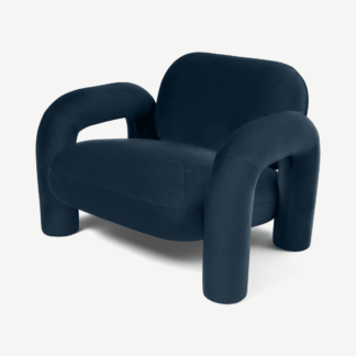 An Image of Bobo Accent Armchair, Ocean Blue Recyled Velvet
