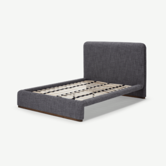 An Image of Palmi Double Bed, Slate Loop Textured Boucle with Walnut Plinth