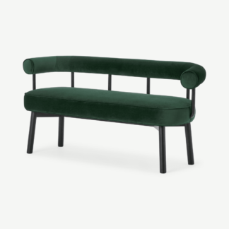 An Image of Arais Dining Bench, Moss Green Velvet with Black Legs