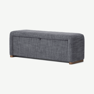 An Image of Palmi Ottoman Storage Bench, 130 cm, Slate Loop Textured Boucle with Walnut Plinth