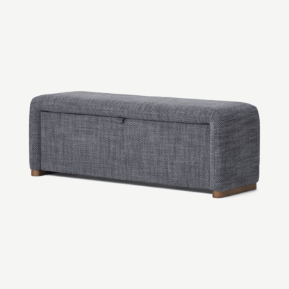 0c39b7781883c7b4189d6822abd12968d30eed0eb563160bc9510b571a8a7925.png An Image of Palmi Ottoman Storage Bench, 130 cm, Slate Loop Textured Boucle with Walnut Plinth