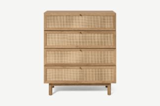 An Image of Pavia 4 Drawers Chest, Natural Rattan & Oak Effect