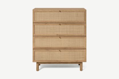 An Image of Pavia 4 Drawers Chest, Natural Rattan & Oak Effect