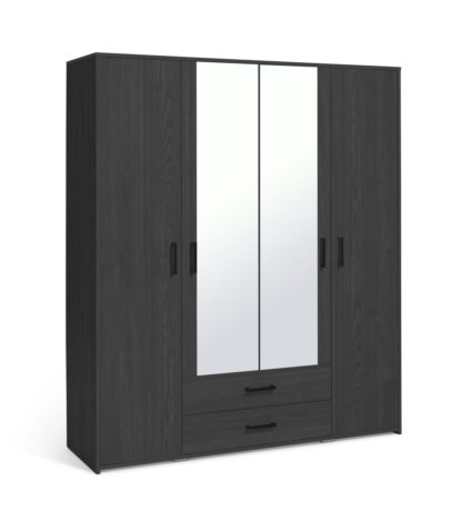 An Image of Argos Home Oslo 4 Door 2 Drawer Wardrobe - Black Oak Effect