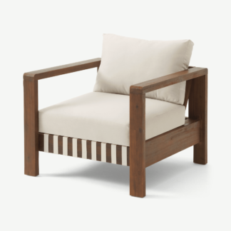 An Image of Zambra Garden Accent Lounge Chair, Dark Acacia Wood & Natural White