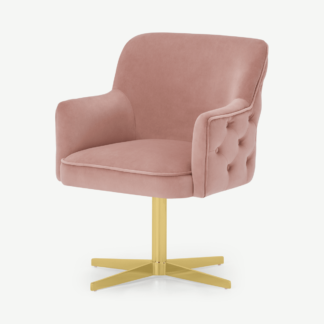 An Image of Upton Office Chair, Soft Pink Velvet with Brass Leg