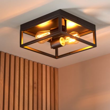 An Image of Bathroom London 2 Light Flush Fitting Black