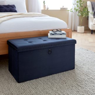 An Image of Luxe Traveller Navy Velvet Ottoman Navy