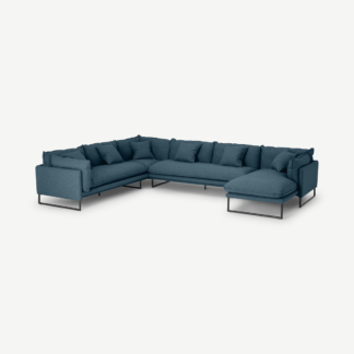 An Image of Malini Right Hand Facing Full Corner Chaise End Sofa, Orleans Blue Recycled Fabric