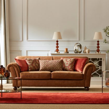 An Image of Angus Faux Leather Combo 3 Seater Sofa Brown