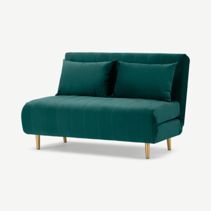 An Image of Bessie Small Sofa Bed, Teal Blue Recycled Velvet