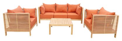 An Image of Habitat Koral 5 Seater Wooden Garden Sofa Set - Light Wood