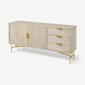 An Image of Haines Wide Sideboard, Grey Washed Mango Wood & Brass