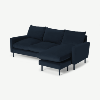 An Image of Russo Chaise End Sofa, Navy Recycled Velvet