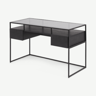 An Image of Kilby Desk, Black Stain Mango Wood & Smoked Glass