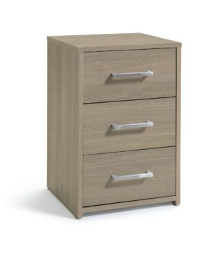 An Image of Argos Home Oslo 3 Drawer Bedside Table - Grey Oak Effect