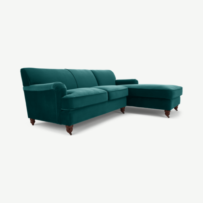 An Image of Orson Right Hand Facing Chaise end Corner Sofa, Teal Blue Recycled Velvet