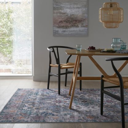 An Image of Fold Millie Traditional Washable Rug Blue