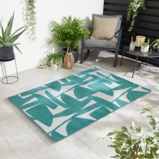 An Image of Elements Teal Geo Indoor Outdoor Rug Green/White