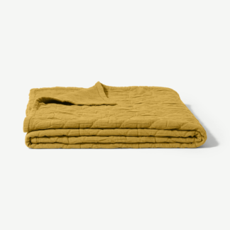 An Image of Boxton 100% Cotton Stonewashed Bedspread, 225 x 220 cm, Gold