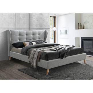 An Image of Harper Dove Grey Fabric Winged Bed Frame - 5ft King Size