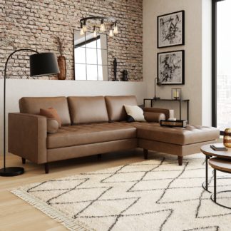 An Image of Zoe Faux Leather Right Hand Corner Sofa Tan (Brown)