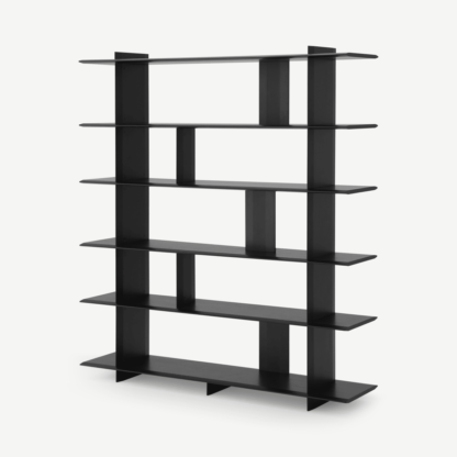 An Image of Norell Wide Shelving Unit, Black Stain Acacia Wood