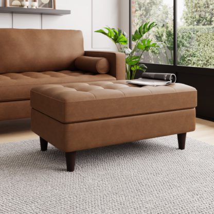 An Image of Zoe Mocha Faux Leather Storage Footstool Brown