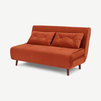 An Image of Haru Large Double Sofa Bed, Tangerine Orange Recycled Velvet