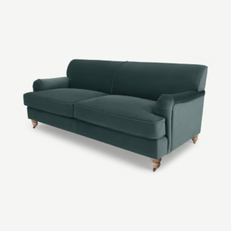 An Image of Orson 3 Seater Sofa, Slate Blue Recycled Velvet