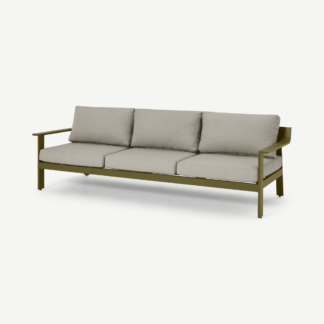 An Image of Kochi 3 Seater Garden Sofa, Olive Green Aluminium & Taupe