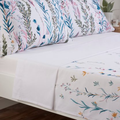 An Image of Whimsical Botanical Cotton Flat Sheet White