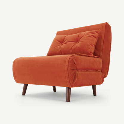 An Image of Haru Single Sofa Bed, Tangerine Orange Recycled Velvet