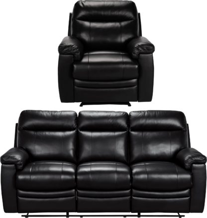 An Image of Argos Home Paolo Chair & 3 Seater Manual Recline Sofa -Black
