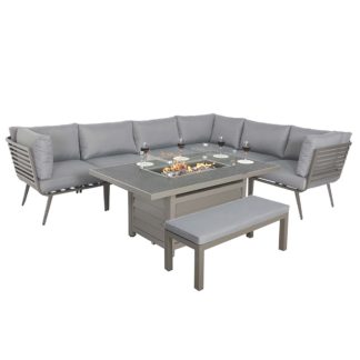 An Image of Mayfair 8 Seater 6 Piece Lounge Set with Rectangle Firepit Grey