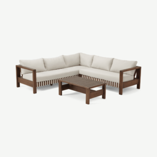 An Image of Zambra Garden Corner Lounge Set, Dark Acacia Wood & Natural White