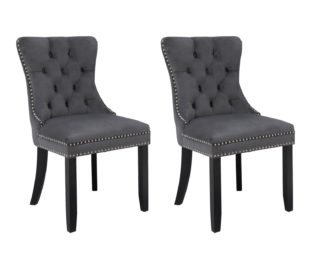 An Image of Argos Home Princess Pair of Velvet Chairs - Charcoal