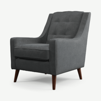 An Image of Content by Terence Conran Tobias Armchair, Dark Grey Recycled Velvet with Dark Wood Legs