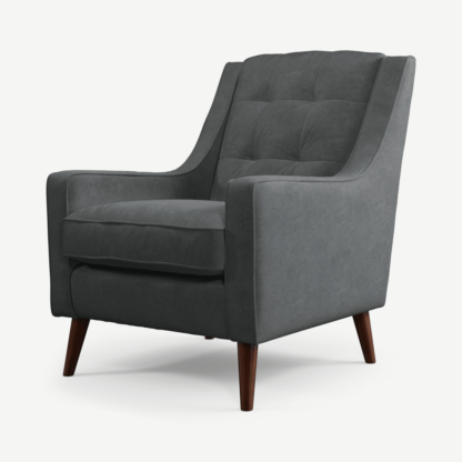 An Image of Content by Terence Conran Tobias Armchair, Dark Grey Recycled Velvet with Dark Wood Legs