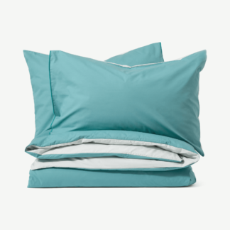 An Image of Solar 100% Cotton Reversible Duvet Cover + 2 Pillowcases, King, Teal & Mist Blue