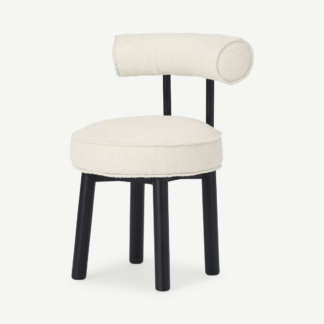 An Image of Arais Dining Chair, Whitewash Boucle with Black Legs