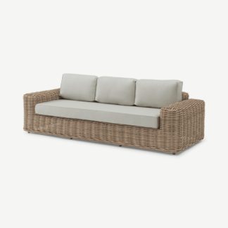 An Image of Meera 3 Seater Garden Sofa, Natural Polyrattan & Ecru
