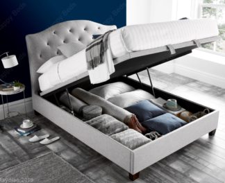 An Image of Lindisfarne Stone Grey Fabric Ottoman Storage Bed Frame - 4ft6 Double