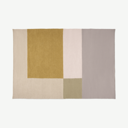 392b84b26f9e044e050595edc9ce9c1d96a1e60a39d30d27952633eed2d0ba78.png An Image of Noaz Wool Flatweave Rug, Large 160 x 230 cm, Yellow & Grey