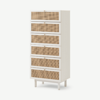An Image of Pavia Tallboy, Natural Rattan & White Oak Effect