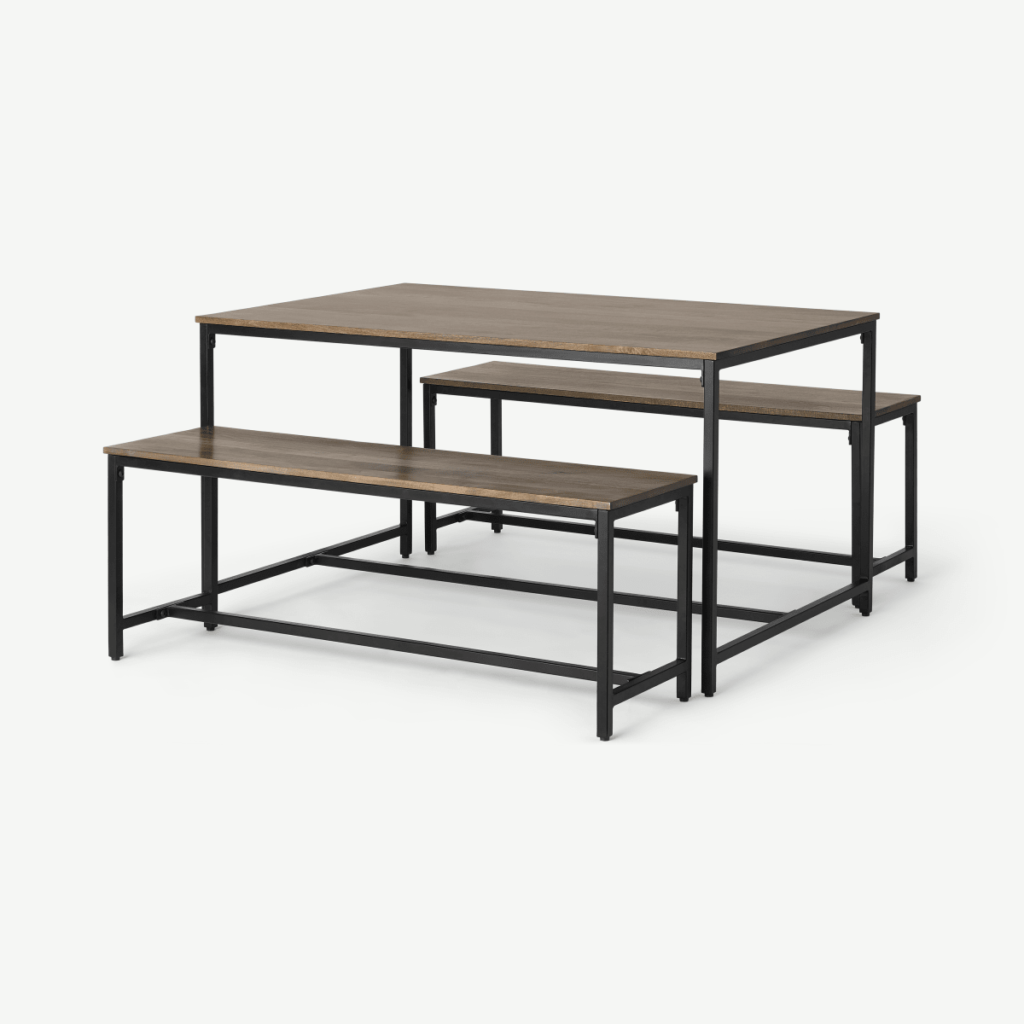 Lomond Compact Dining Table and Bench Set, Mango Wood and Black Compare Furnishings